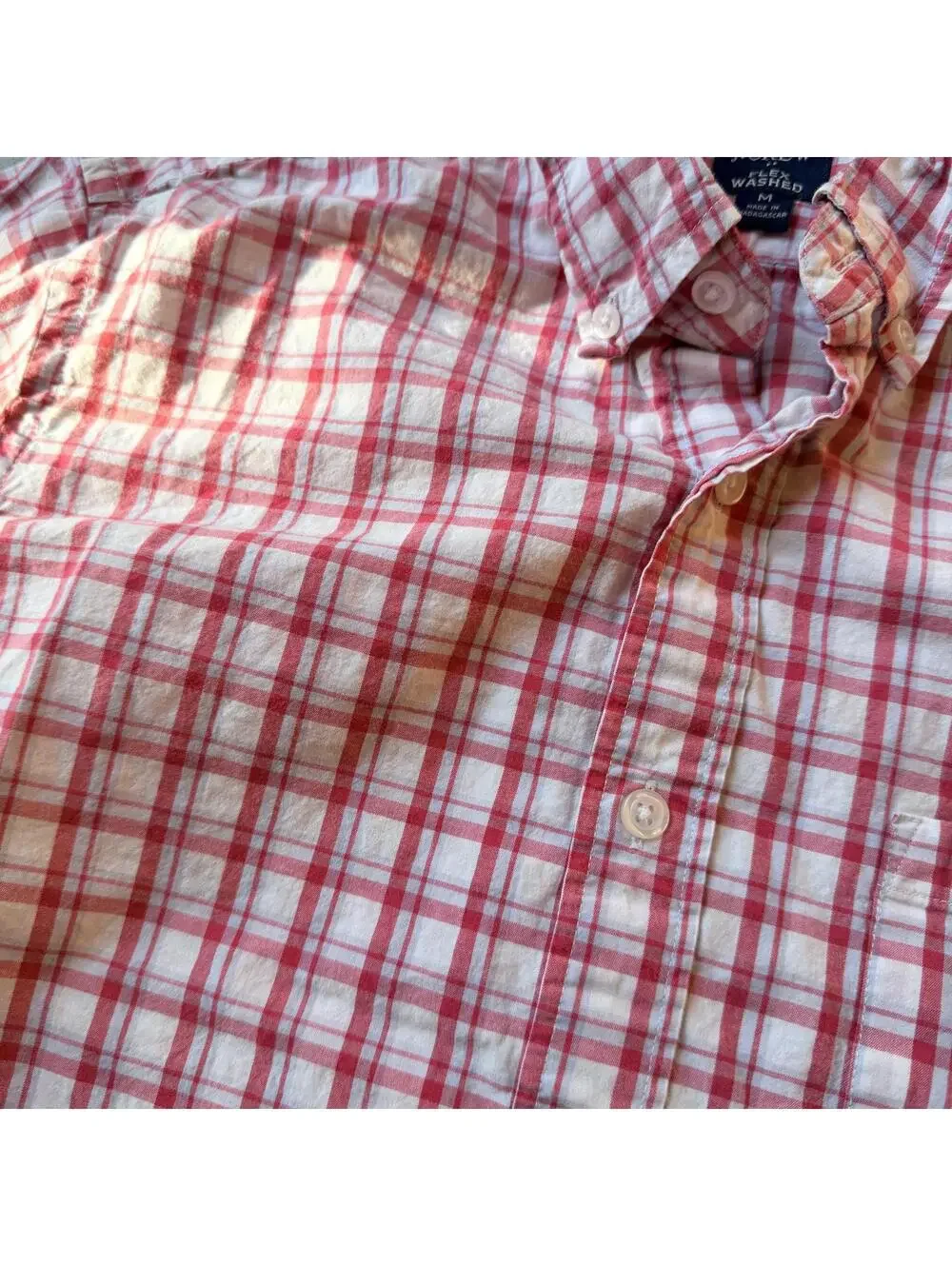 J.Crew Button-Up Shirt Slim Fit Flex Washed Pink and White Plaid